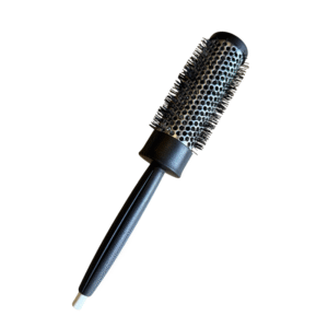 La Brosse Ronde XL Termix-Diamètre 37 est une brosse à cheveux ronde et noire avec un corps métallique ventilé, des poils en plastique et un manche noir avec un embout blanc - parfaite pour le brossage des cheveux longs. Elle est présentée isolée sur un fond blanc.