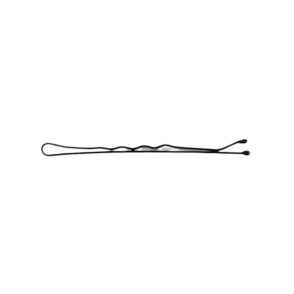 Une épingle à cheveux Pince Ondulée noire de 70 mm du set de 24 pièces, avec des crêtes ondulées et des pointes arrondies pour une bonne tenue des cheveux, est présentée sur un fond blanc uni.