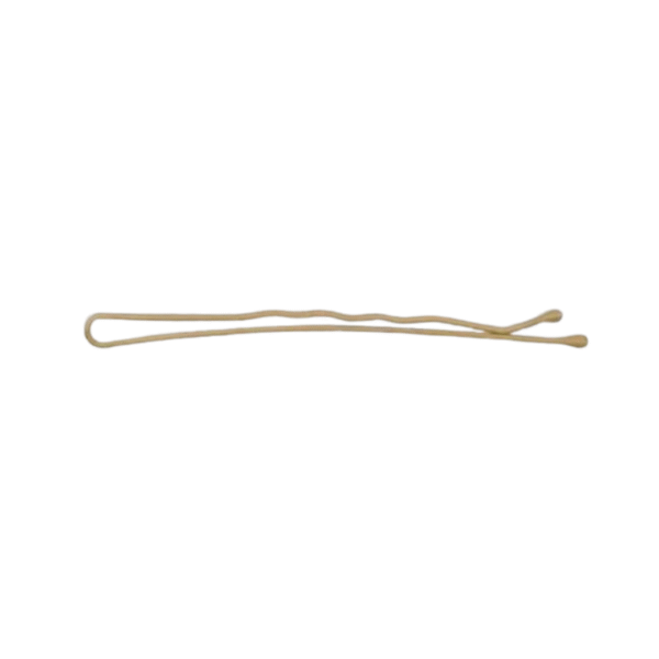 Une seule épingle à cheveux Pince Ondulée dorée 70mm X24 pièces-Dorées avec un bord ondulé et deux pointes arrondies, présentée sur un fond blanc, parfaite pour une tenue forte des cheveux.
