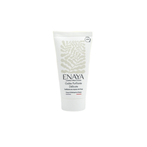 Tube blanc de 30 ml de Gelée purifiante délicate Corps-ENAYA, orné d'un motif botanique beige clair et d'un texte en français, pour une peau purifiée et hydratée en douceur. Fabriqué en France.
