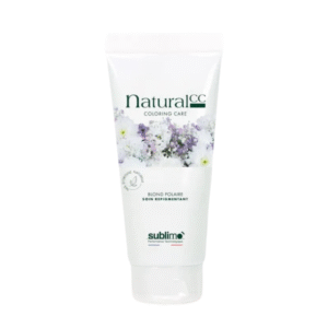 Un tube blanc de Masque Repigmentant Blond Polaire -Natural CC-100ml, orné de graphismes floraux et conçu pour le soin et le traitement de la couleur des cheveux.