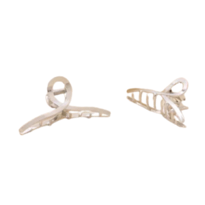Deux griffes de cheveux casual dent croisées en métal doré sont représentées sur un fond blanc, l'une à plat et l'autre à la verticale, mettant en valeur les deux vues des "Griffes de cheveux casual dent croisées en métal doré (2)".