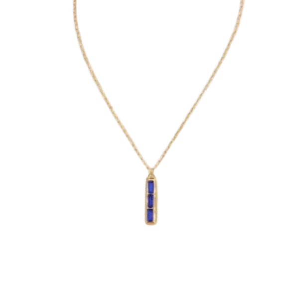 Collier Collier maillons ovales chic en or, avec un pendentif vertical étroit composé de quatre cristaux rectangulaires bleus, inspiré du style Collier cristaux rectangulaires.