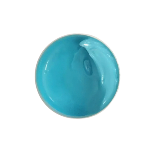 Une photo de haut en bas de la Bubble crème 75 ml - Art & Contraste - Sublimo montre un récipient rond rempli de gel bleu vif et lisse sur un fond blanc.