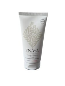 Un tube blanc de 75 ml de Caresse Exfoliante Visage-Enaya, orné d'un motif botanique beige clair et d'un texte noir, est posé debout sur fond blanc. Profitez d'une exfoliation douce avec ce gommage visage.