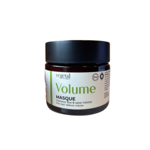 Masque Volume – Cheveux Fins 200 ml : un pot pour cheveux fins et sans volume, avec couvercle noir et étiquette blanche (texte vert/noir), sur fond blanc. Idéal comme soin définition boucles naturelles.