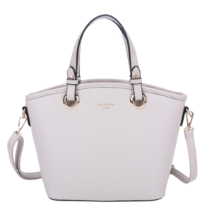 Le Sac à main bandoulière-Beige est un sac structuré de couleur beige clair avec des accessoires dorés, des doubles poignées et une bandoulière amovible. La mention "Gallantry Paris" est imprimée en or sur le devant.