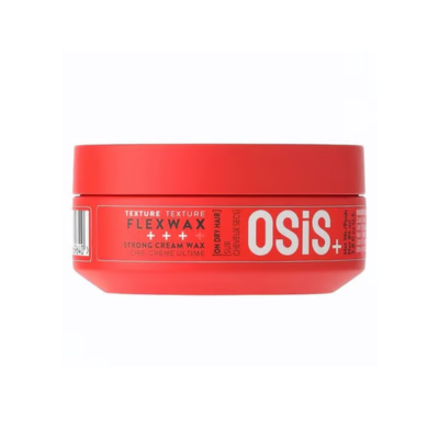 Un pot rouge de 85 ml d'Osis+ Flexwax Cire Crème Schwarzkopf Professional pour la coiffure, avec l'étiquette du produit et la marque visible sur le côté.