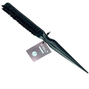 La plaque à crêper TAQUINO de Brosse 22 cm - Sibel-Noire est dotée d'un long manche pointu et de poils denses, avec l'étiquette de la marque Sibel visible. Présentée sur fond blanc.