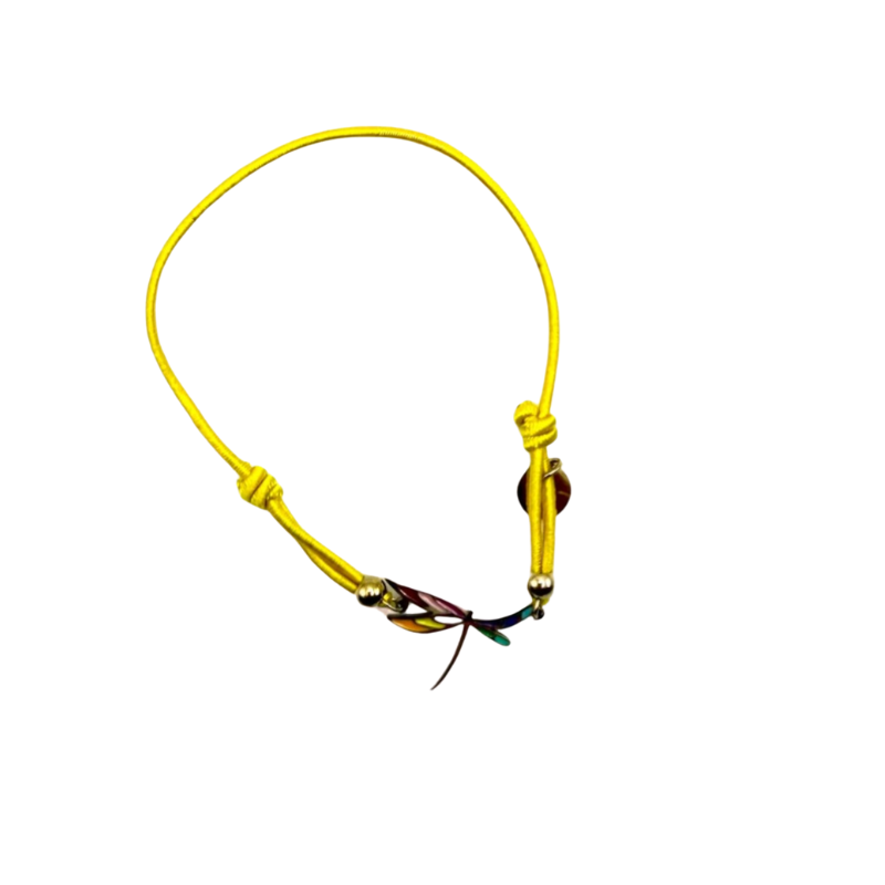 Bracelet acier inoxydable laqué Libellule/Jaune