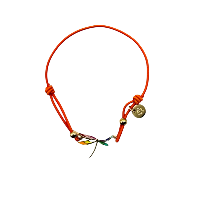 Bracelet acier inoxydable laqué Libellule/orange