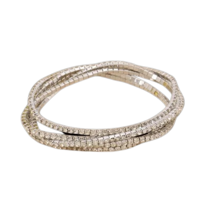 Bracelet élastique en métal et strass (4)/ Transparent