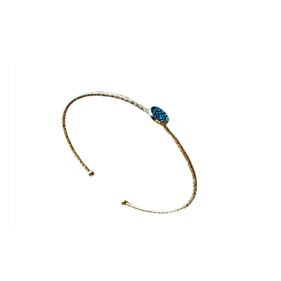 Bracelet jonc en acier inoxydable or et strass bleues ciel
