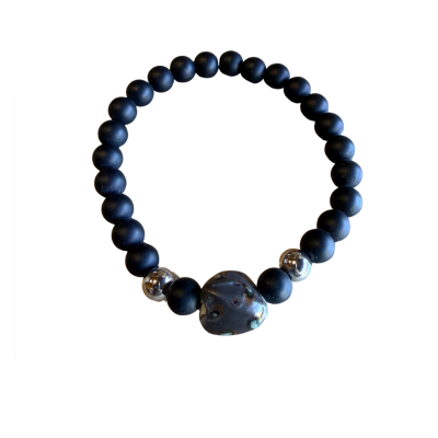 Bracelet en billes volcaniques /pierre nacrée