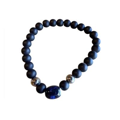 Bracelet en billes volcaniques /pierre bleue
